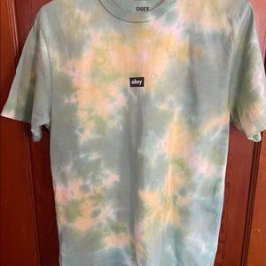Green yellow tie dye obey T-shirt size medium